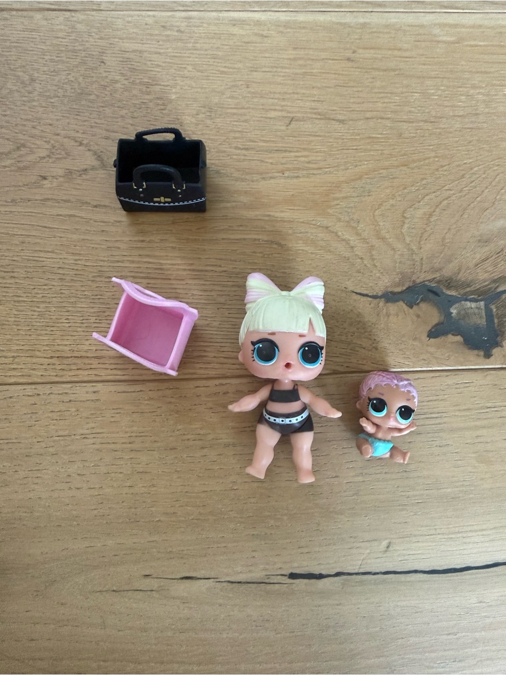 Small Doll Playset with Black and Pink Accessories